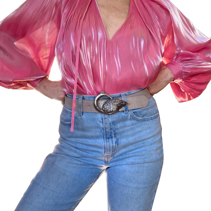 Kim White - Bird Buckle Belt - Taupe Brushed Metallic