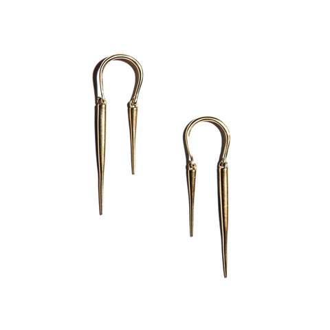 KLLER Reverse Horseshoe Earrings W Spike Drops Brass
