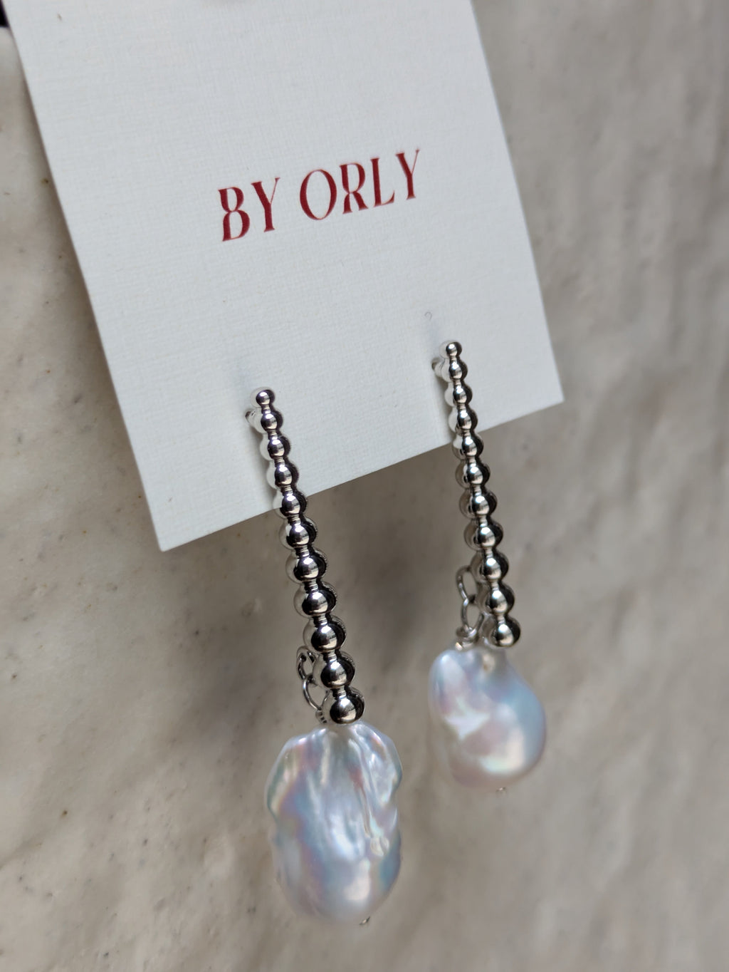 BY ORLY - Silver Linear Studs with Peal Drop