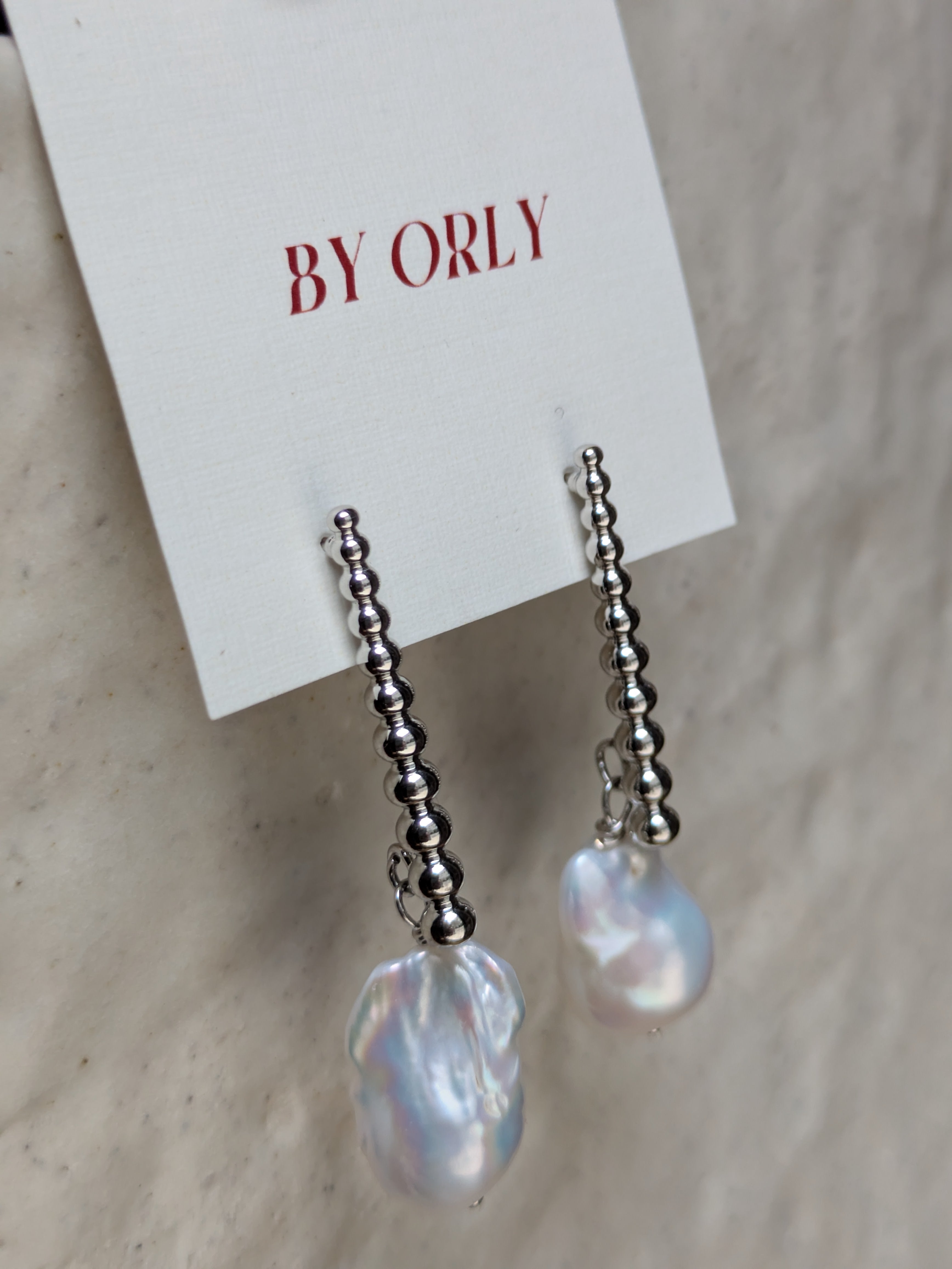 BY ORLY - Silver Linear Studs with Peal Drop