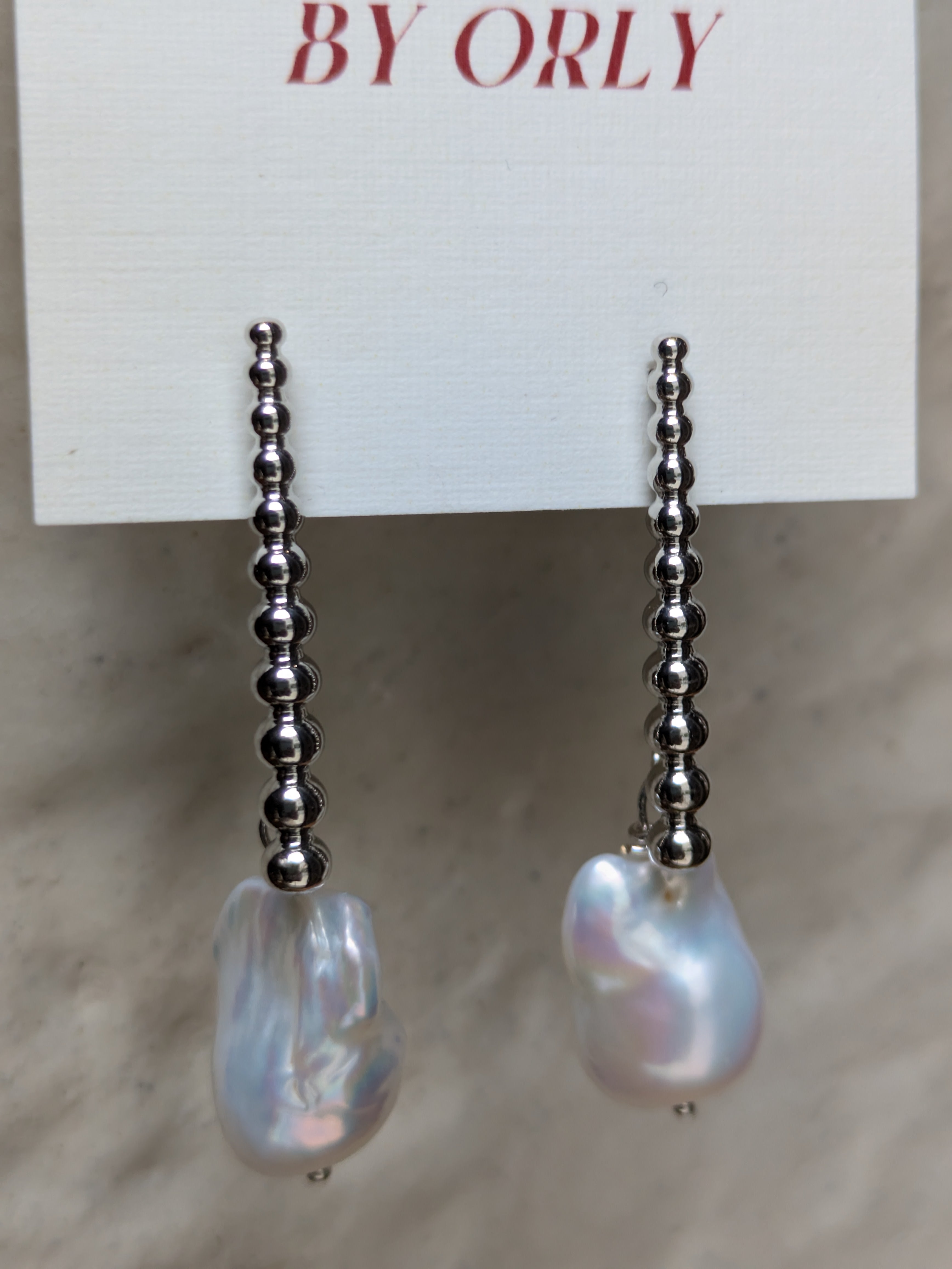 BY ORLY - Silver Linear Studs with Peal Drop