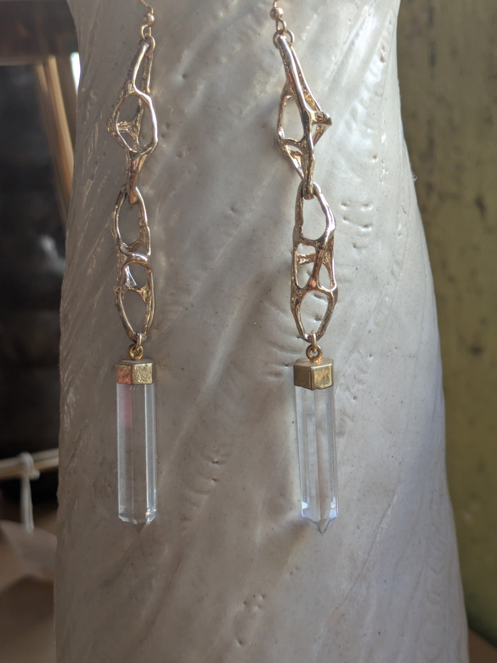 Sheila B. - Brutalist Chain Link Quartz Earrings