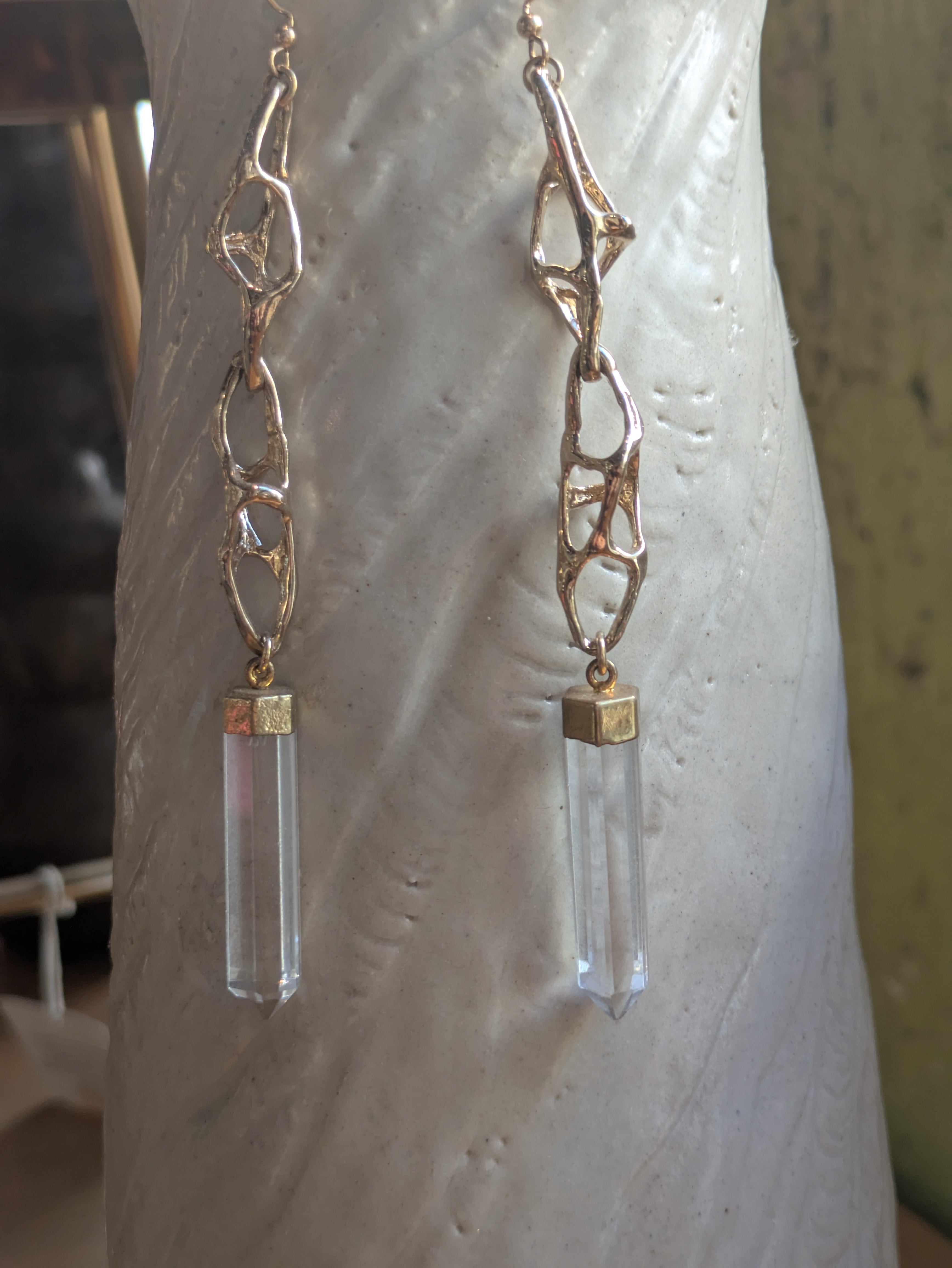 Sheila B. - Brutalist Chain Link Quartz Earrings