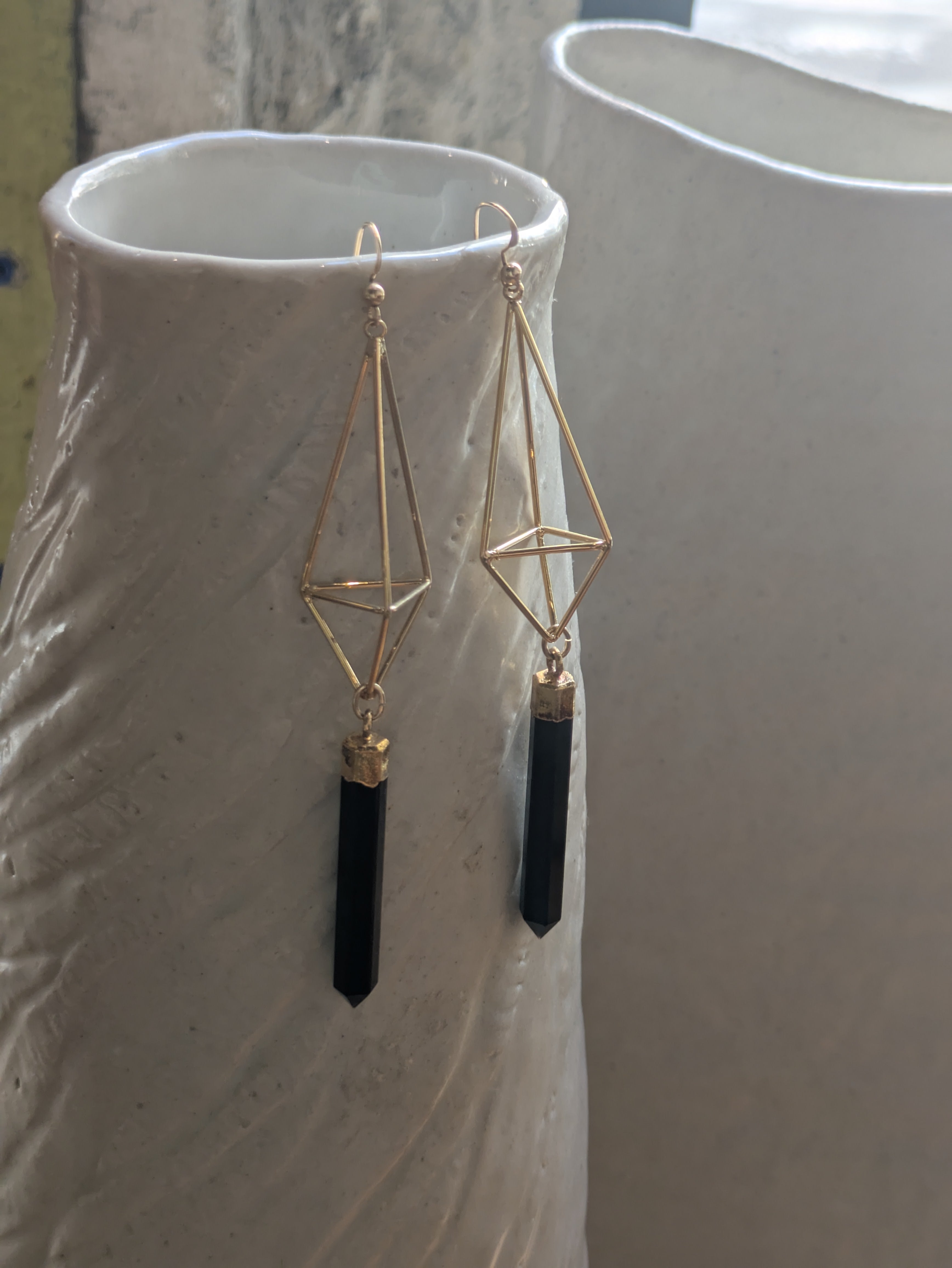Sheila B. - Black Onyx Icosahedron Earrings