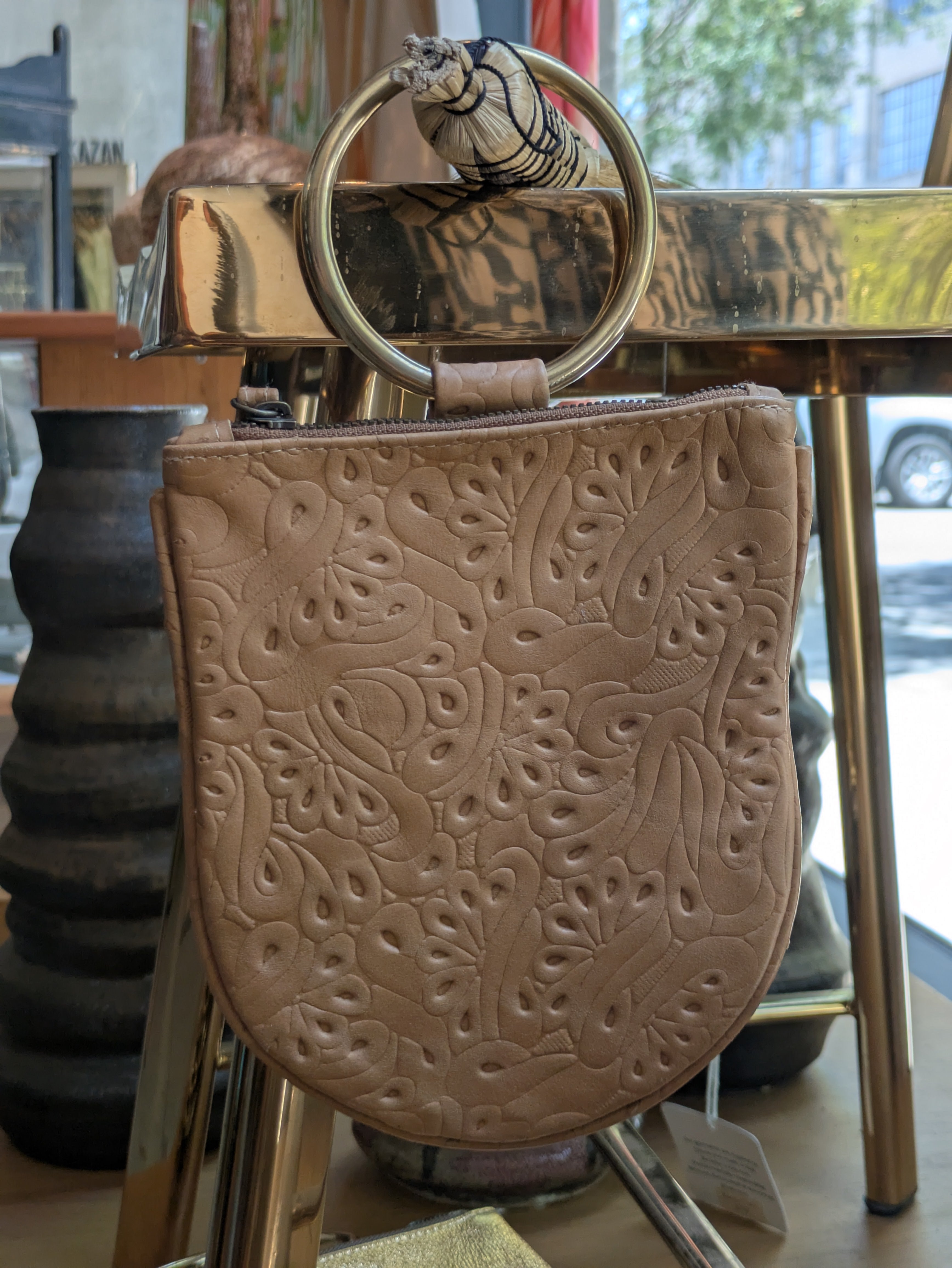 Kim White - Leather Mini Ring Wristlet - Neutrals