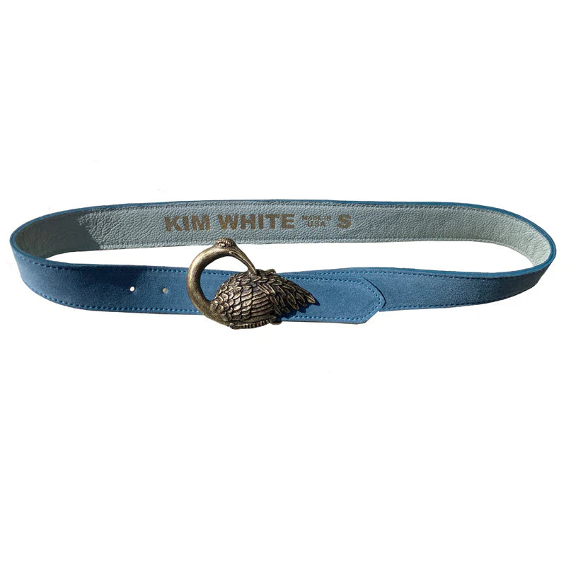 Kim White - Bird Buckle Belt - Powder Blue Suede