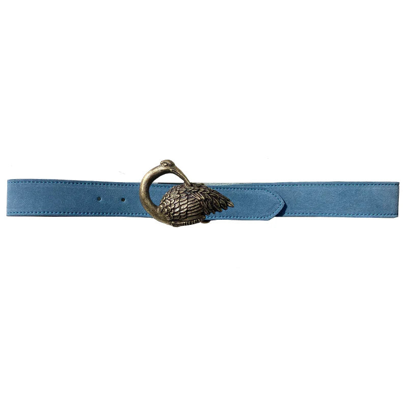 Kim White - Bird Buckle Belt - Powder Blue Suede