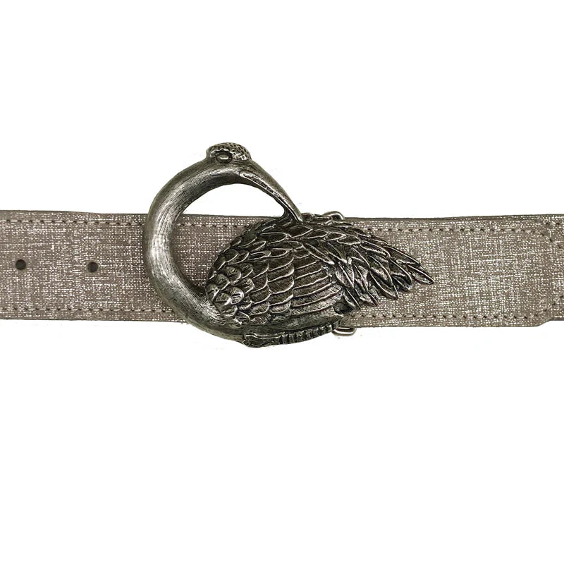 Kim White - Bird Buckle Belt - Taupe Brushed Metallic